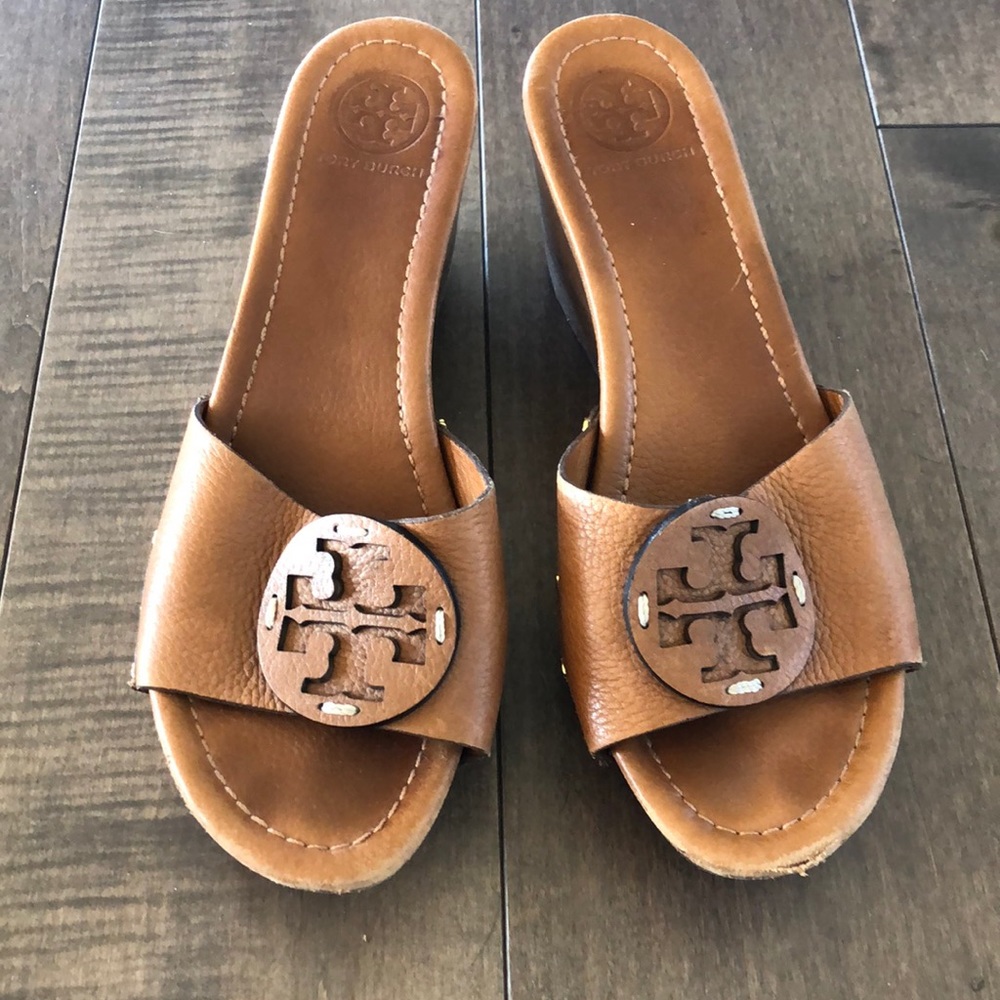 Tory Burch brown leather wedges